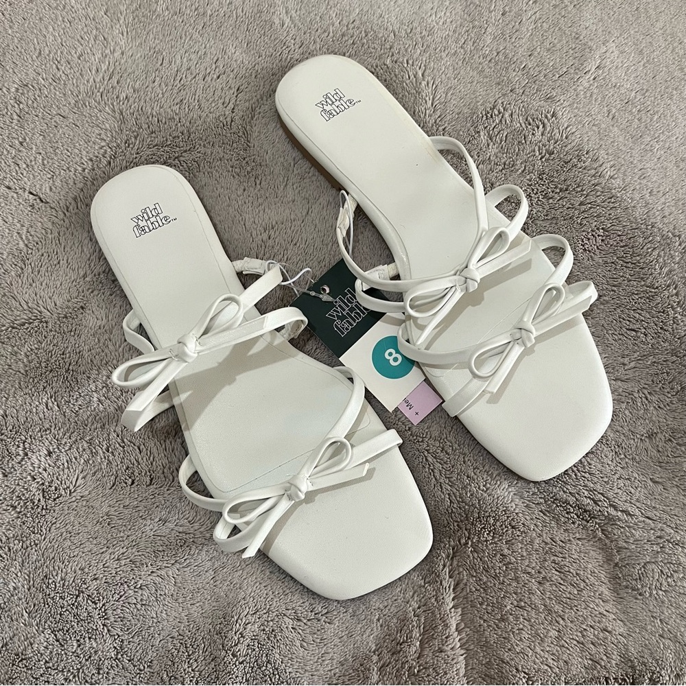 White Bow Flat Sandals